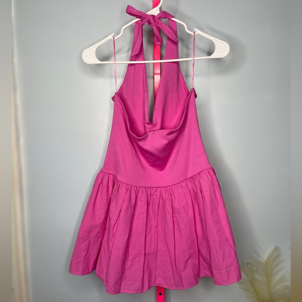 Zara Pink Combination Halter Mini Dress size large - Picture 3 of 3